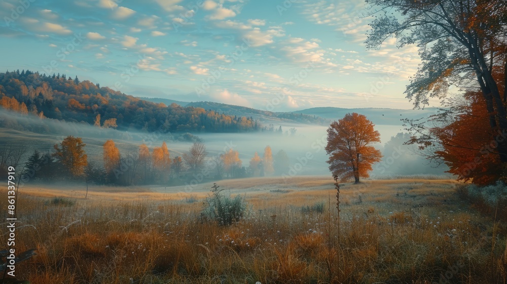 Scenic Transcarpathian Rural Area in Fall Enchanting View of Woodland and Field in Early Foggy Morning Exciting Explorations in Enigmatic Dawn Weather Scenic Transcarpathian Rural Area in Fall Enchanting View of Woodland and Field in Early Foggy Morning Exciting Explorations in Enigmatic Dawn Weather