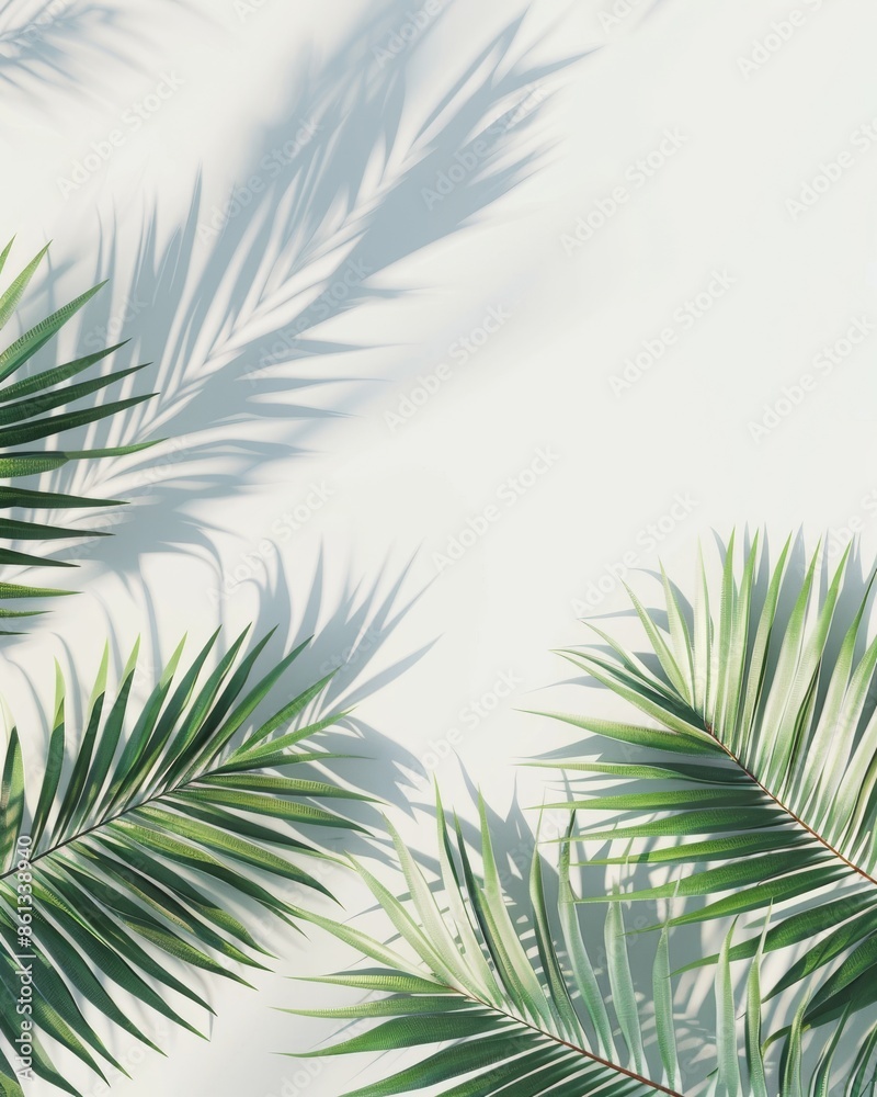 Green tropical palm tree and shadow on a pastel background. Top view. Flat lay. Green tropical palm tree and shadow on a pastel background. Top view. Flat lay.