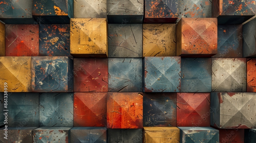 Abstract background of colorful wooden blocks arranged in a grid pattern. Abstract background of colorful wooden blocks arranged in a grid pattern.