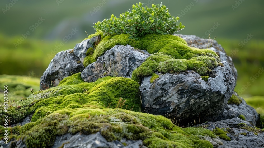 Ancient rocks are covered with moss Ancient rocks are covered with moss