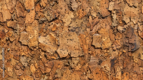 The image is a close-up of a cork board. The cork is a natural material that is harvested from the bark of cork oak trees.