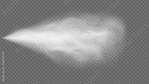 Airy water spray. Mist. Sprayer fog isolated on black transparent background. Airy spray and water hazy mist clean illustration. Vector illustration for your design, advertising, brochures and rest.