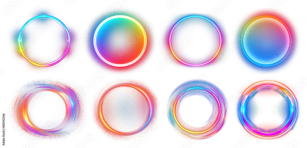 Glowing neon circle frame png cut out element set Glowing neon circle frame png cut out element set