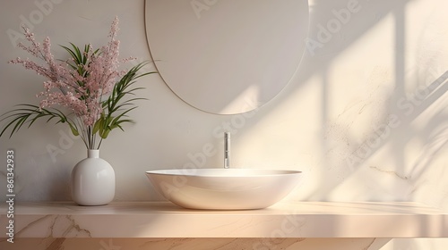 Elegant Bathroom Counter with Blank Mirror for Luxury Product Mockups