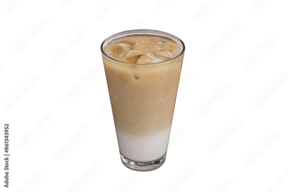 Iced latte in glass, isolated on white background Iced latte in glass, isolated on white background