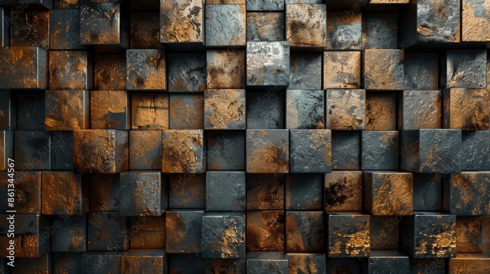 Abstract wall of textured square blocks in shades of brown and gray. Abstract wall of textured square blocks in shades of brown and gray.