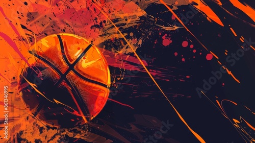 Basketball banner background with ball. Illustration generated by ai