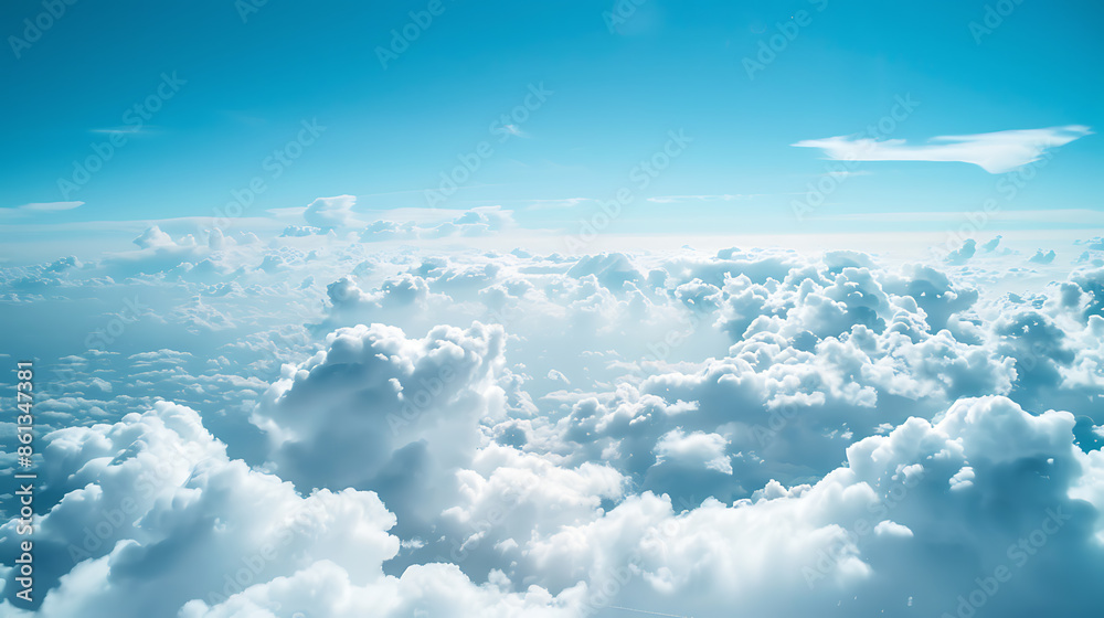 View of the blue sky from a plane window. Beautiful sky with cumulus clouds. AI generated View of the blue sky from a plane window. Beautiful sky with cumulus clouds. AI generated
