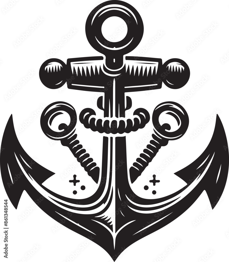 Marine Symbol Black Anchor Icon Vector Flat Illustration Silhouette Style Marine Symbol Black Anchor Icon Vector Flat Illustration Silhouette Style