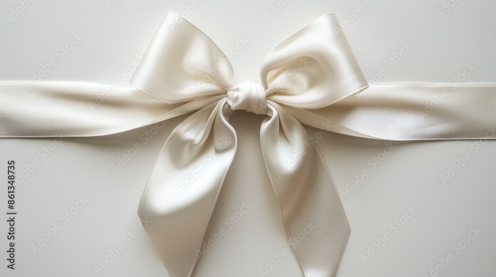 Elegant white ribbon and bow for holiday gift wrapping on a pristine white backdrop Elegant white ribbon and bow for holiday gift wrapping on a pristine white backdrop