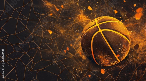 Basketball banner background with ball. Illustration generated by ai