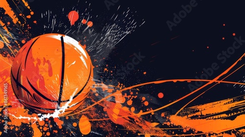 Basketball banner background with ball. Illustration generated by ai