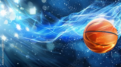 Basketball banner background with ball. Illustration generated by ai © tanibond