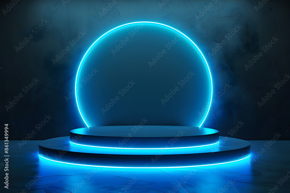 Neon Blue 3D Podium for Abstract Product Display Neon Blue 3D Podium for Abstract Product Display