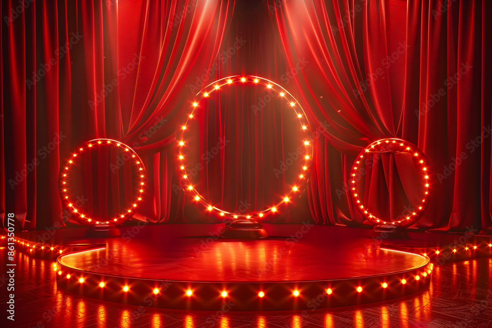 3D Circus Stage Podium with Carnival Lights