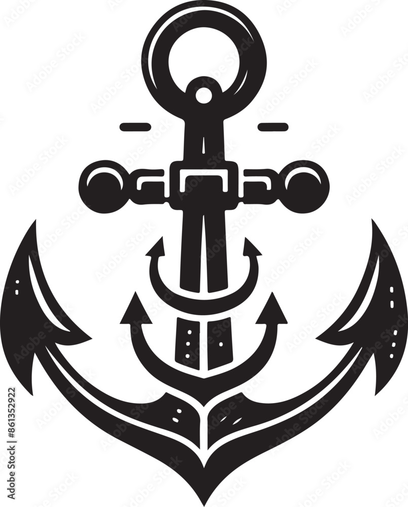 Marine Symbol Black Anchor Icon Vector Flat Illustration Silhouette Style Marine Symbol Black Anchor Icon Vector Flat Illustration Silhouette Style