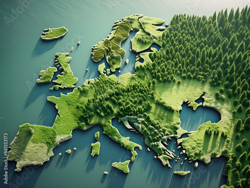 European green deal - Europe map made from vegetation