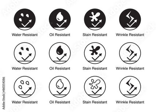 Multipurpose Water, Oil, Stain, and Wrinkle Resistant Icon for Versatile Applications. Vector Collection.
