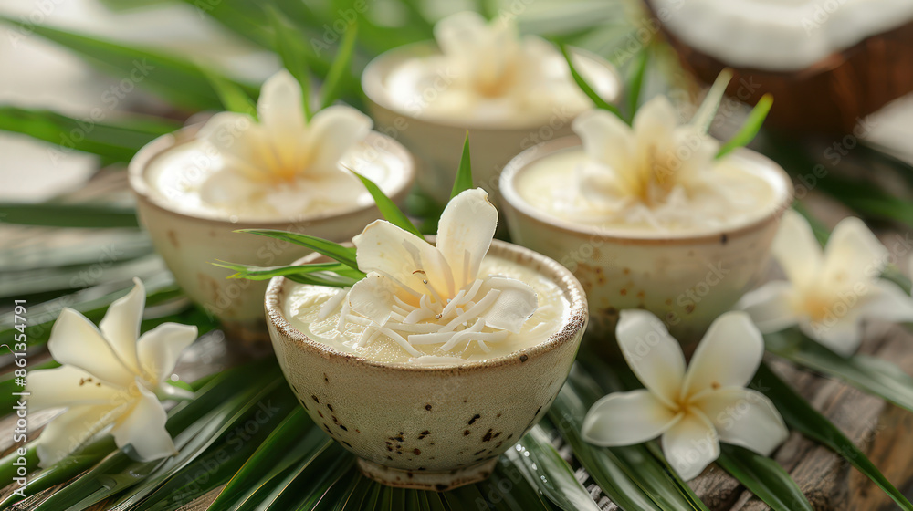 Discover the Authentic Taste of Thai Coconut Custard with Pandan Flavor Smooth and Creamy Thai Dessert Served in Ceramic Cups A Delightful and Traditional Experience for Your Taste Buds Discover the Authentic Taste of Thai Coconut Custard with Pandan Flavor Smooth and Creamy Thai Dessert Served in Ceramic Cups A Delightful and Traditional Experience for Your Taste Buds