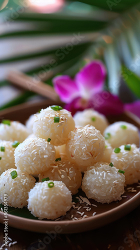 Discover the Delicious Thai Sweet Rice Balls in Warm Coconut Milk Bua Loy A Comforting and Sweet Dessert to Delight Your Taste Buds and Bring Joy to Every Bite with This Authentic Treat photo