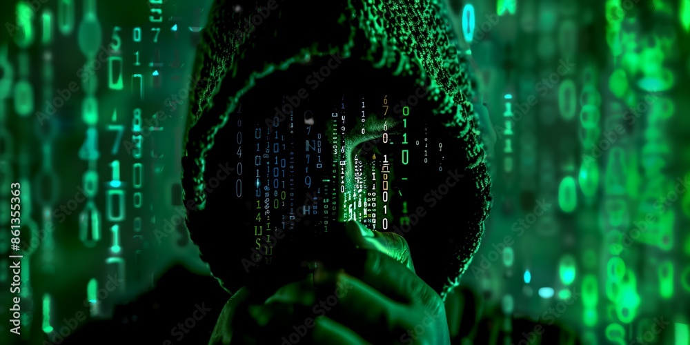 A man is wearing a hoodie and is looking at the camera. The image is in green and black colors A man is wearing a hoodie and is looking at the camera. The image is in green and black colors