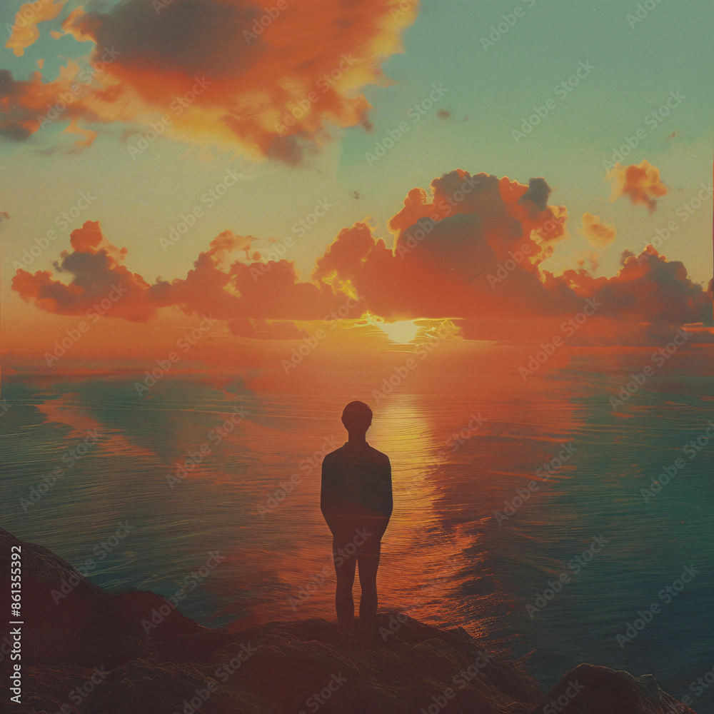 Obraz premium silhouette of a man standing on a cliff
