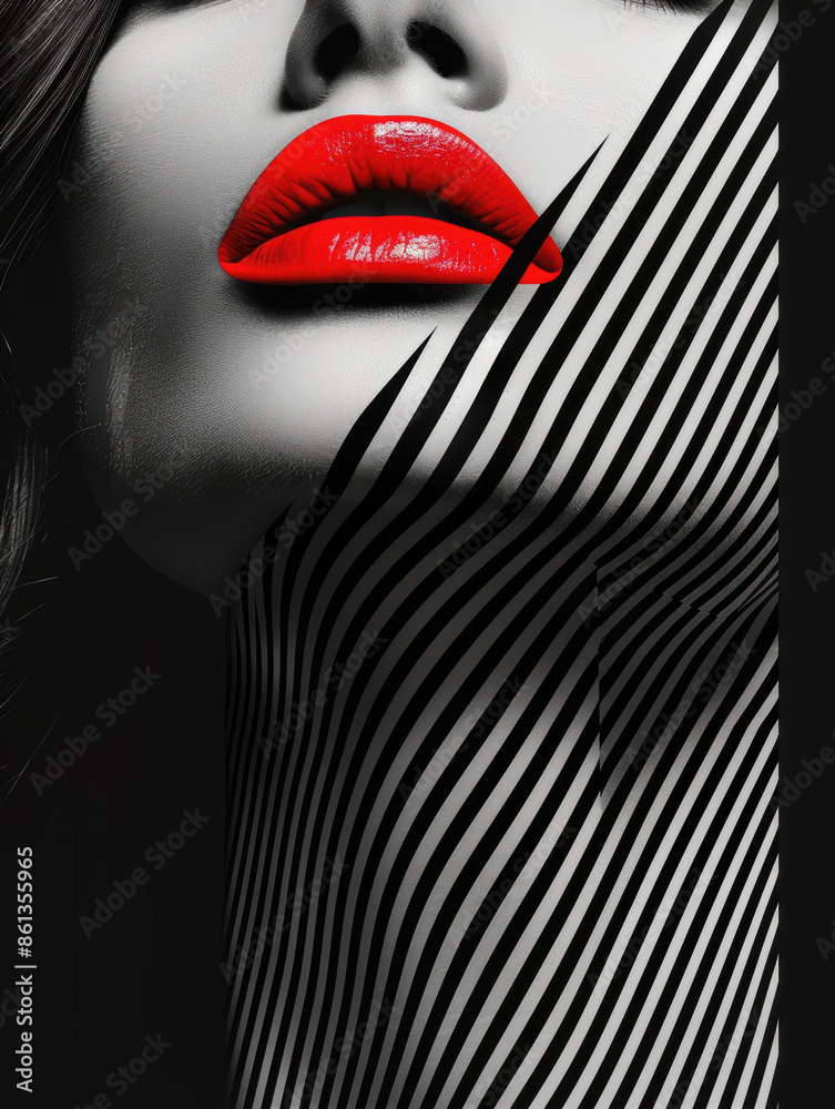 custom made wallpaper toronto digitalArtistic Monochrome Portrait of Woman with Red Lips