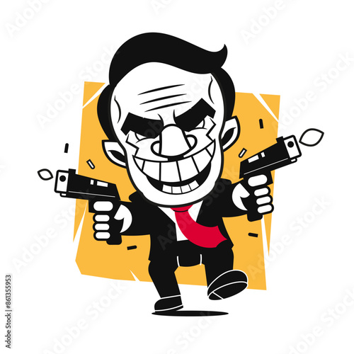 Armed Terrorist Point Gun to Hostage Kidnapping Terrorism Illustration
