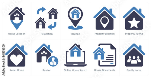 A set of 10 Real Estate icons as house location, relocation, location