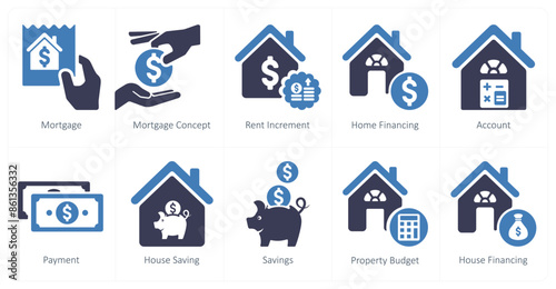 A set of 10 Real Estate icons as mortgage, mortgage concept, rent increment