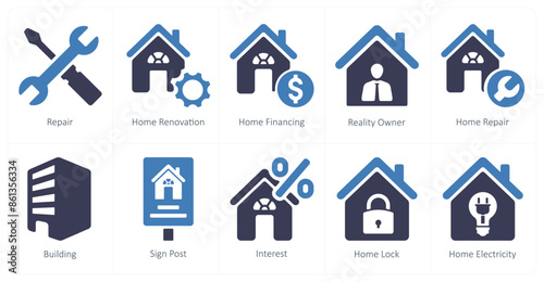 A set of 10 Real Estate icons as repair, home renovation, home financing