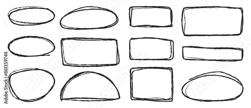 Set of hand drawn grunge circle and square highlights. Marker scratch scribble inrounder.  Doodles for artwork different shapes