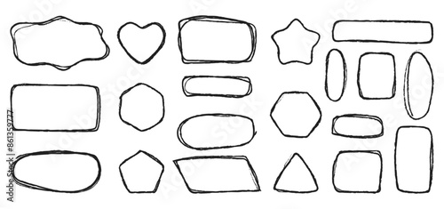 Set of hand drawn grunge circle and square highlights. Marker scratch scribble inrounder.  Doodles for artwork different shapes