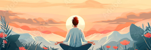Woman meditating in nature sunrise serene landscape peaceful morning mindfulness yoga practice tranquility spiritual journey calm environment inner peace

 photo