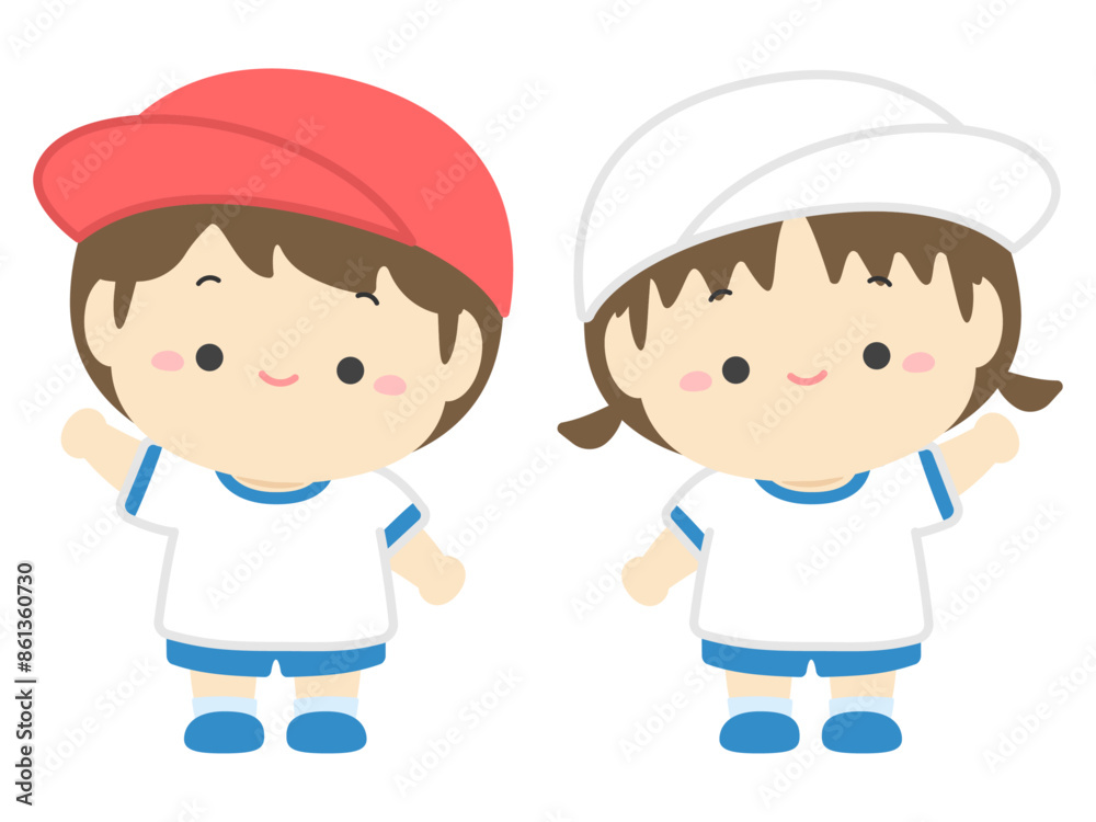 運動会の子供たちのベクターイラスト、男の子と女の子01 運動会の子供たちのベクターイラスト、男の子と女の子01