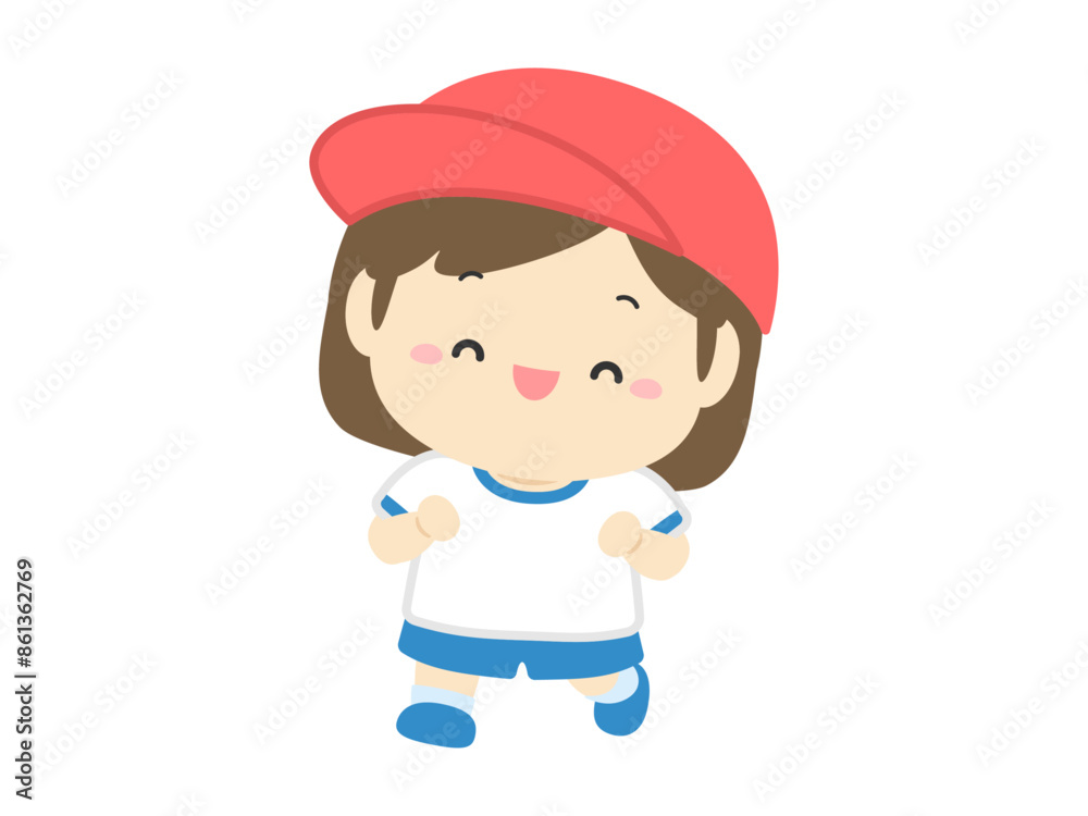 運動会のベクターイラスト素材、赤組の小学生の女の子06 運動会のベクターイラスト素材、赤組の小学生の女の子06