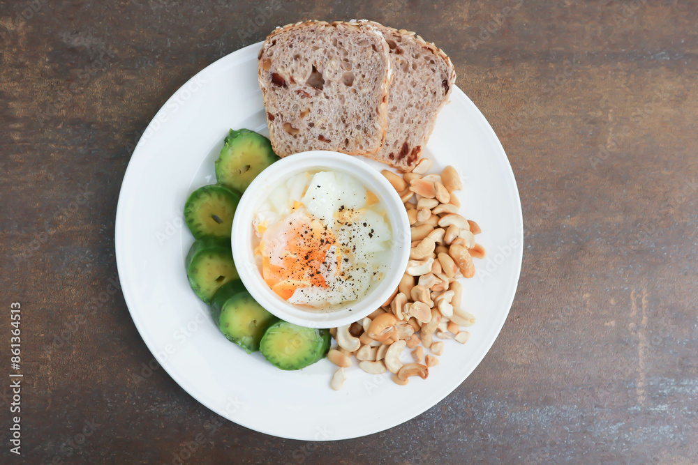 whole wheat bread or sourdough bread with nuts and soft boiled egg whole wheat bread or sourdough bread with nuts and soft boiled egg
