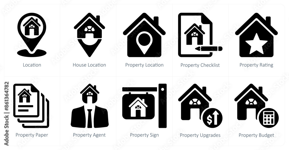A set of 10 Real Estate icons as location, house location, property location A set of 10 Real Estate icons as location, house location, property location