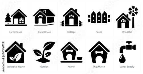 A set of 10 Real Estate icons as farm house, rural house, cottage