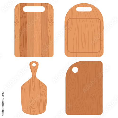 Cutting boards vector cartoon set isolated on a white background.