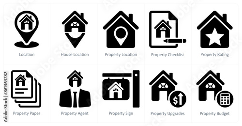 A set of 10 Real Estate icons as location, house location, property location