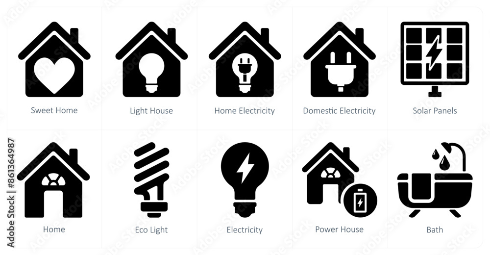 A set of 10 Real Estate icons as sweet home, light house, home electricity A set of 10 Real Estate icons as sweet home, light house, home electricity