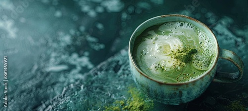 Matcha Green Tea Latte with Sweetened Milk: Vibrant matcha green tea latte made with sweetened milk photo