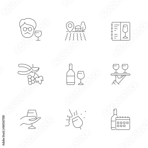 Set line icons of wine