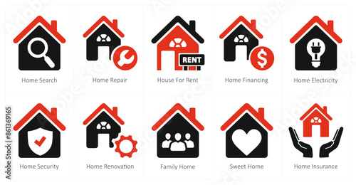 A set of 10 Real Estate icons as home search, home repair, house for rent