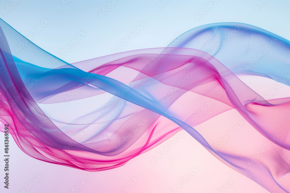 Elegant Abstract Waves of Pink and Blue Translucent Fabric on Gradient Background Elegant Abstract Waves of Pink and Blue Translucent Fabric on Gradient Background