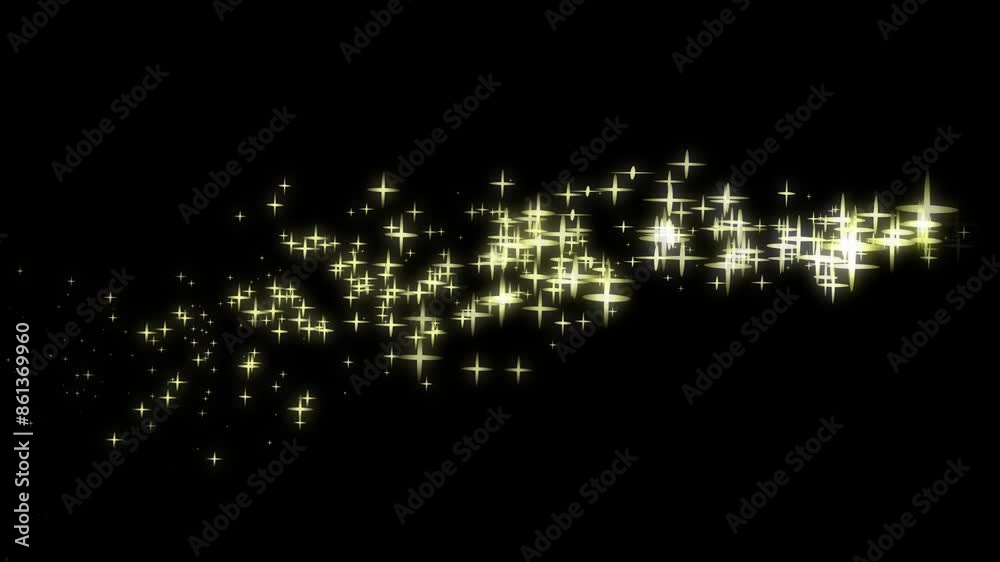 Beautiful golden particles flying line shine Fairy Glitter, black screen.