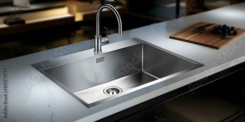 Modern dropin sink design for kitchens with studio lighting and compatible countertops. Concept Dropin Sink Design, Modern Kitchen, Studio Lighting, Countertop Compatibility photo