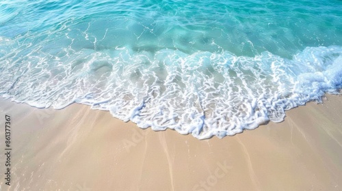 Waves with beach background top view. Holidays illustration generated by ai © tanibond