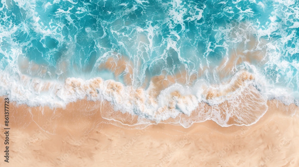 Fototapeta premium Waves with beach background top view. Holidays illustration generated by ai